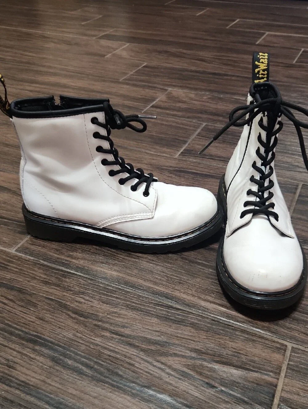 Dr. Martens White and Black Lace-Up Kids Combat Boots